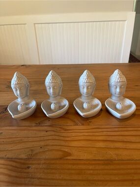 Set of 4 Light Grey Ceramic Buddha Tea Light Holders